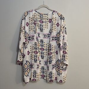 Kimono/Beach Cover Up Aztec Print Sheer Unbranded Size 2X *